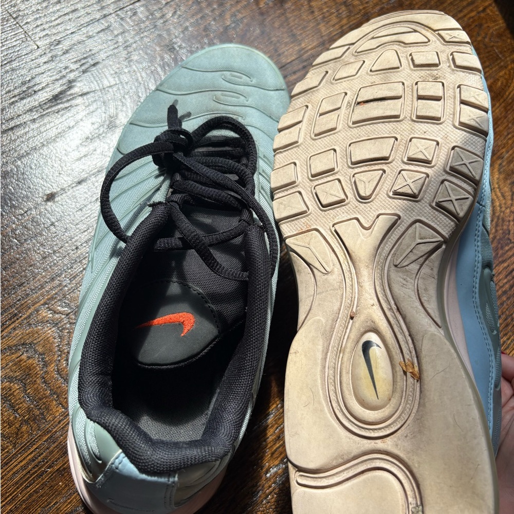 Nike Men's Light Teal Sneakers with Black and Orange Accents
